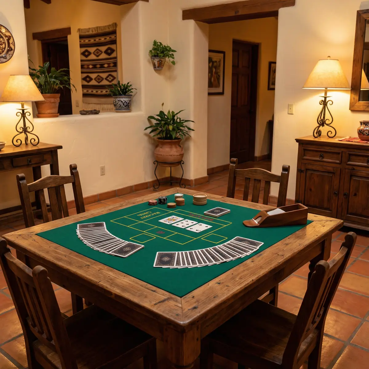 Mesa de bacará elegante con cartas