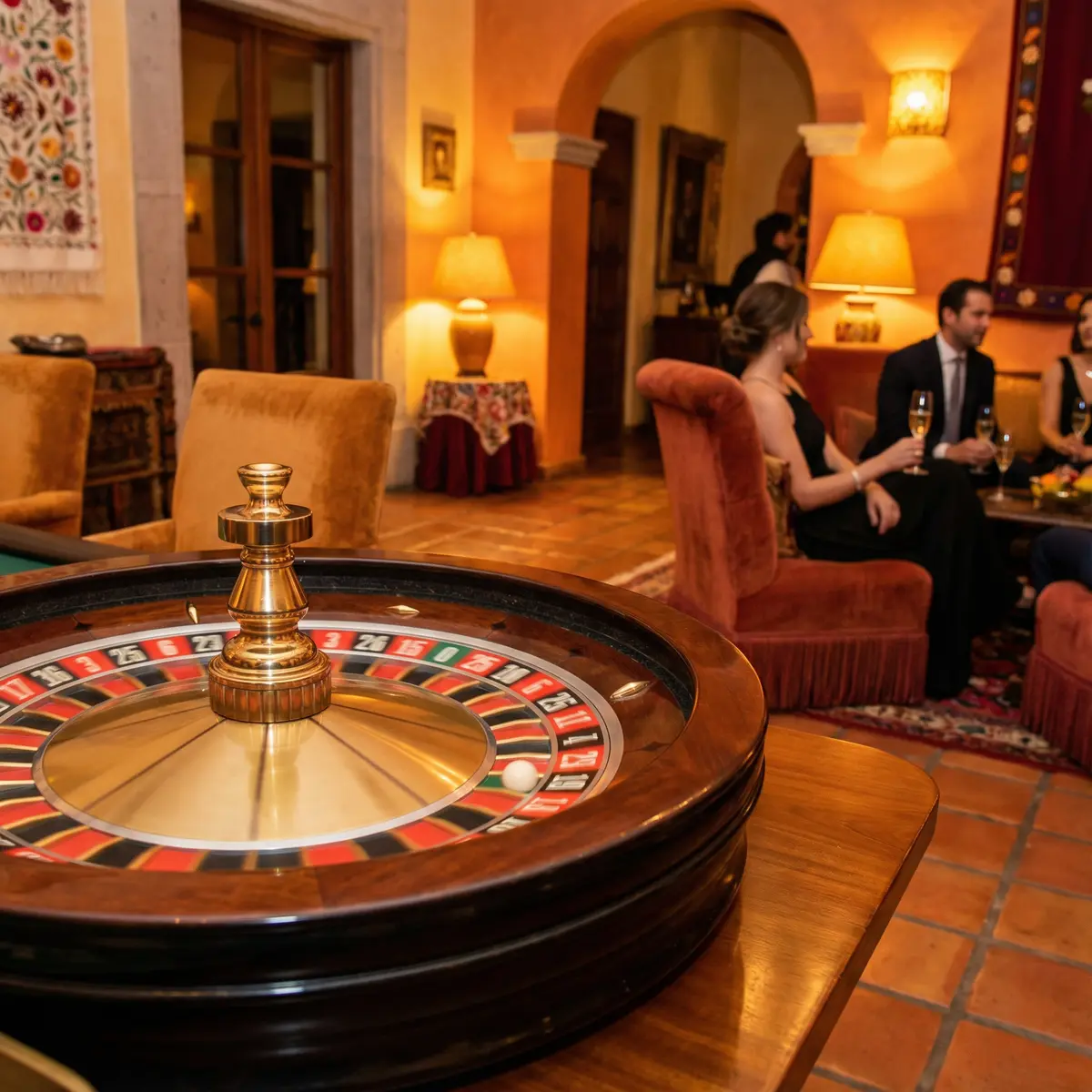 Ruleta dorada girando en casino